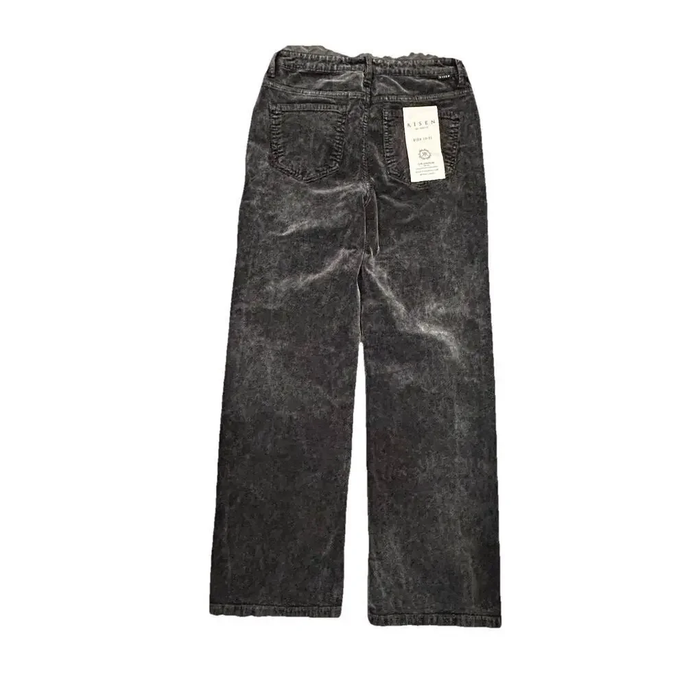 NWT Risen Mid-Rise Tummy Control Straight Leg Corduroy Pants Womens 13/31 Black